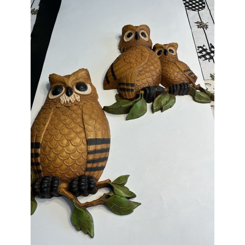 Vtg 70’s Homeco Owl Wall Hangings Art 2pc